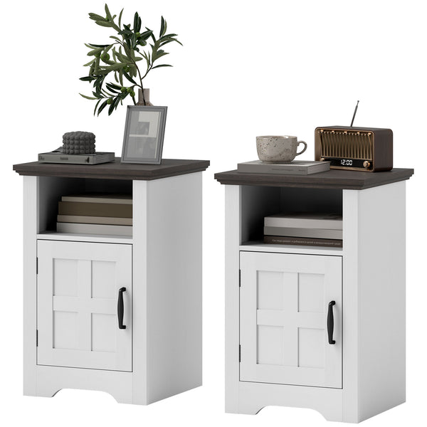 Set of 2 side tables with storage and barn-style doors – White