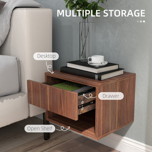 Set of 2 floating bedside tables with drawer, brown