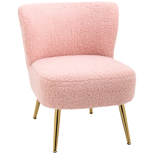 Living room armchair with soft padding and gold legs, pink
