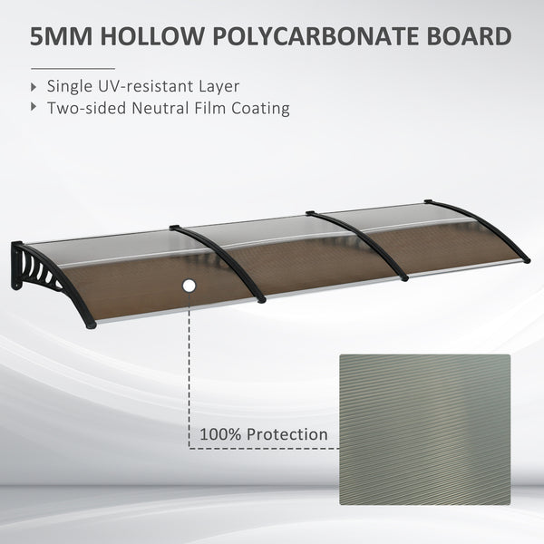 9.9 x 3.1 ft polycarbonate door canopy, brown