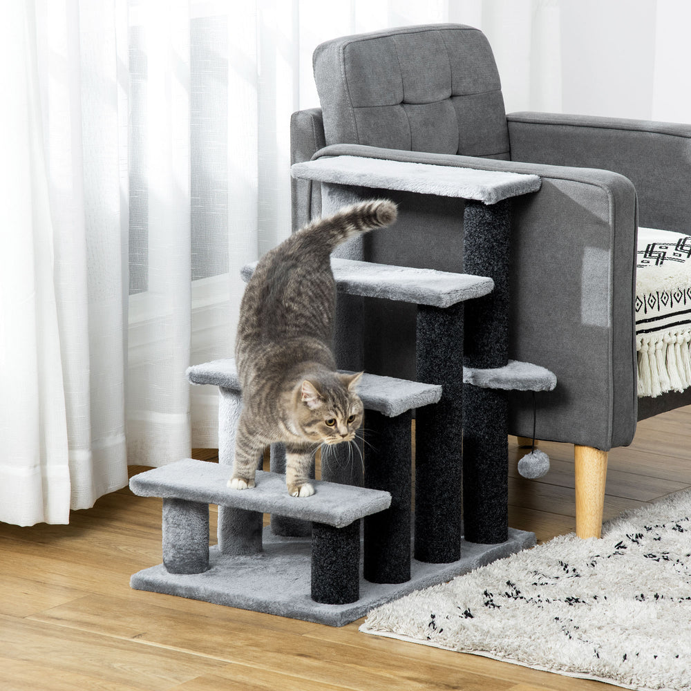 Cat stairs with scratching post and toy ball