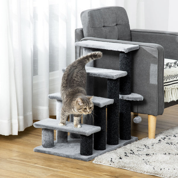 Cat stairs with scratching post and toy ball