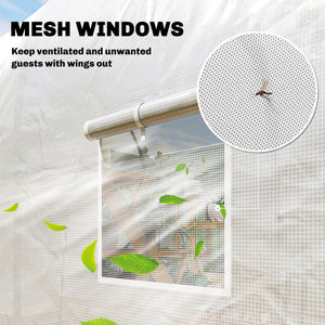 Portable tunnel greenhouse with door and ventilation window, white