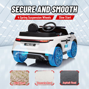 12V Electric Police Car with Remote Control, White