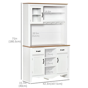 Country Style Kitchen Sideboard with Utility Drawer and 5 Tier Shelves, White