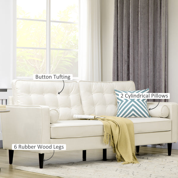 Mid-Century Sofa with Tufted Back Cushion, Cream White