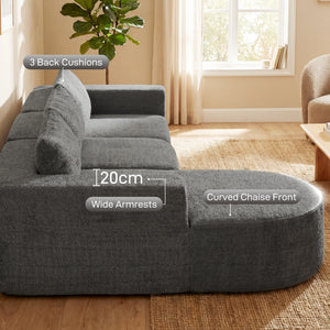 Modular corner sofa without frame, with chaise longue and deep seat, dark grey 