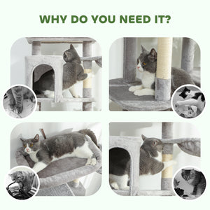 69-inch Multi-Level Cat Tree with 2 Condos, Plush Perch and Scratching Posts, Light Gray
