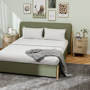 Set of 2 bedside tables with fluted handles and drawers, oak effect