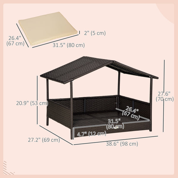 Raised rattan niche with canopy, off-white