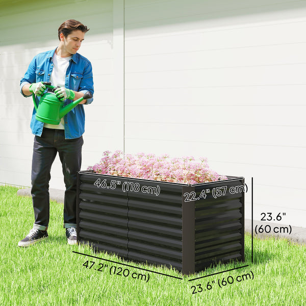 Set of 2 raised planters in galvanized metal, dark grey