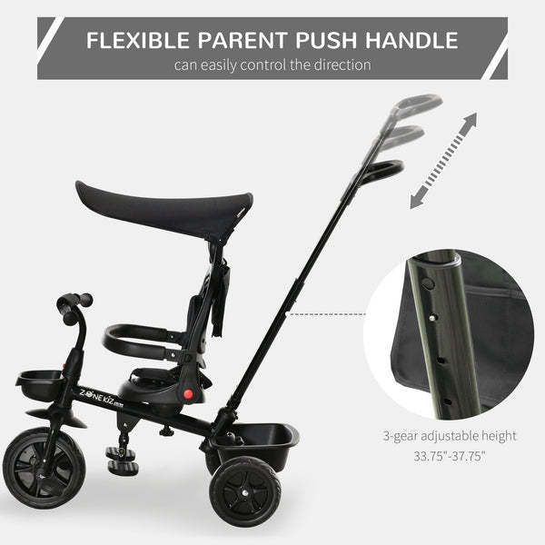 4 in 1 Kids Tricycle with Reversible Angle Adjustable Seat, Black