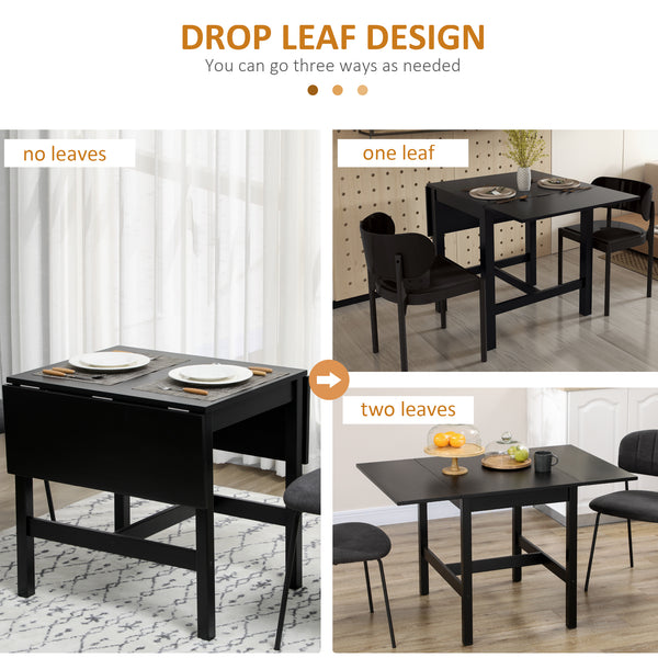 Country-style drop-leaf kitchen table for small spaces, folding, black