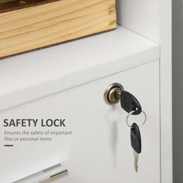 Computer desk with keyboard tray and drawers, white