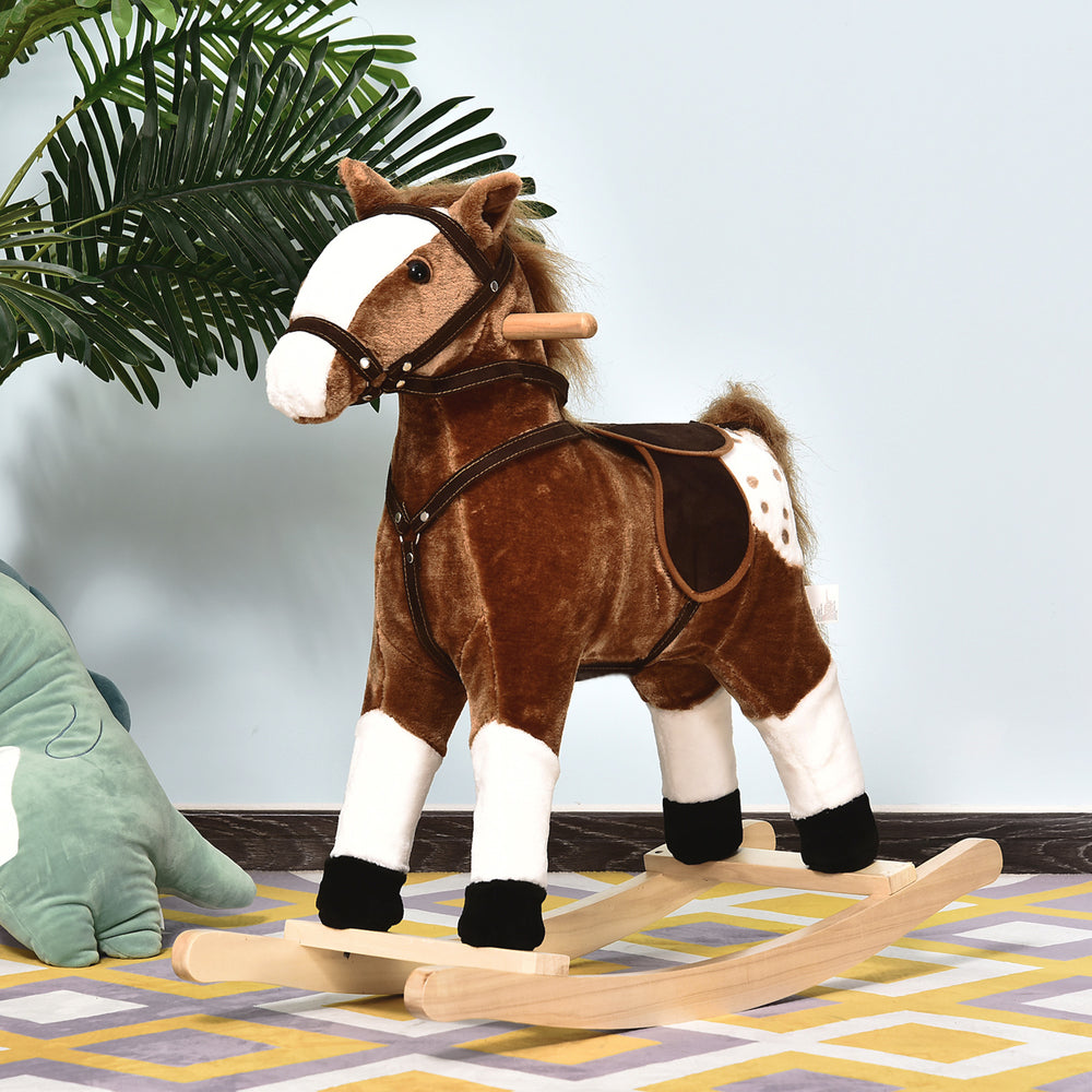 Kids Plush Rocking Horse with Realistic Sound, Brown