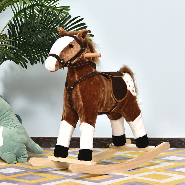 Kids Plush Rocking Horse with Realistic Sound, Brown