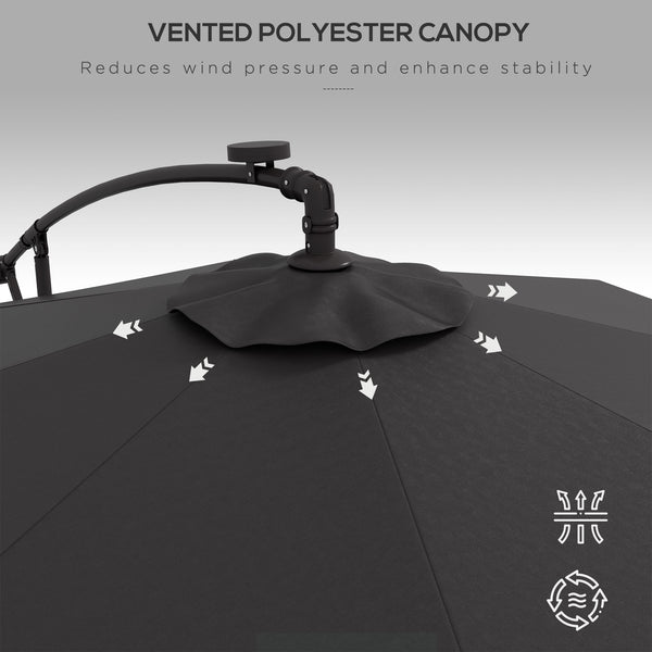 9.5-foot cantilever parasol with LED solar light and weights, dark grey