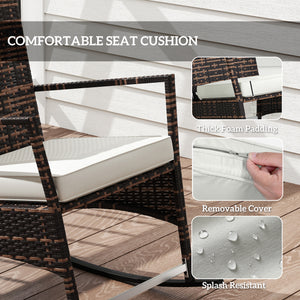 3-Piece Wicker Bistro Set with 3-Tier Reclining High Back, Glass Table, White