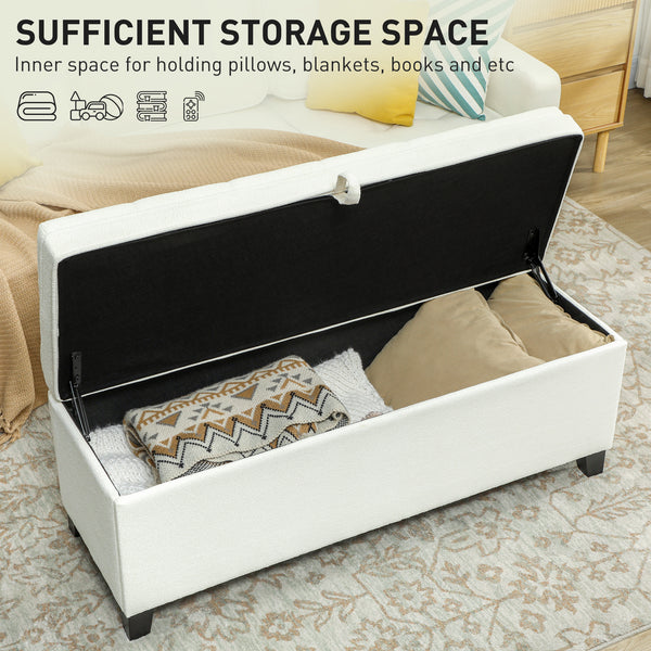 Storage Ottoman Bench with Safety Hinges, Cream White