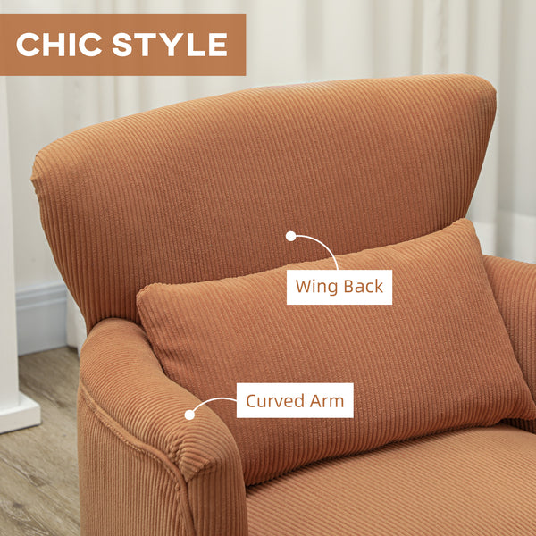 Modern upholstered accent chair with solid wood legs, orange