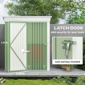 Steel garden shed with adjustable shelf, lock and gloves, green