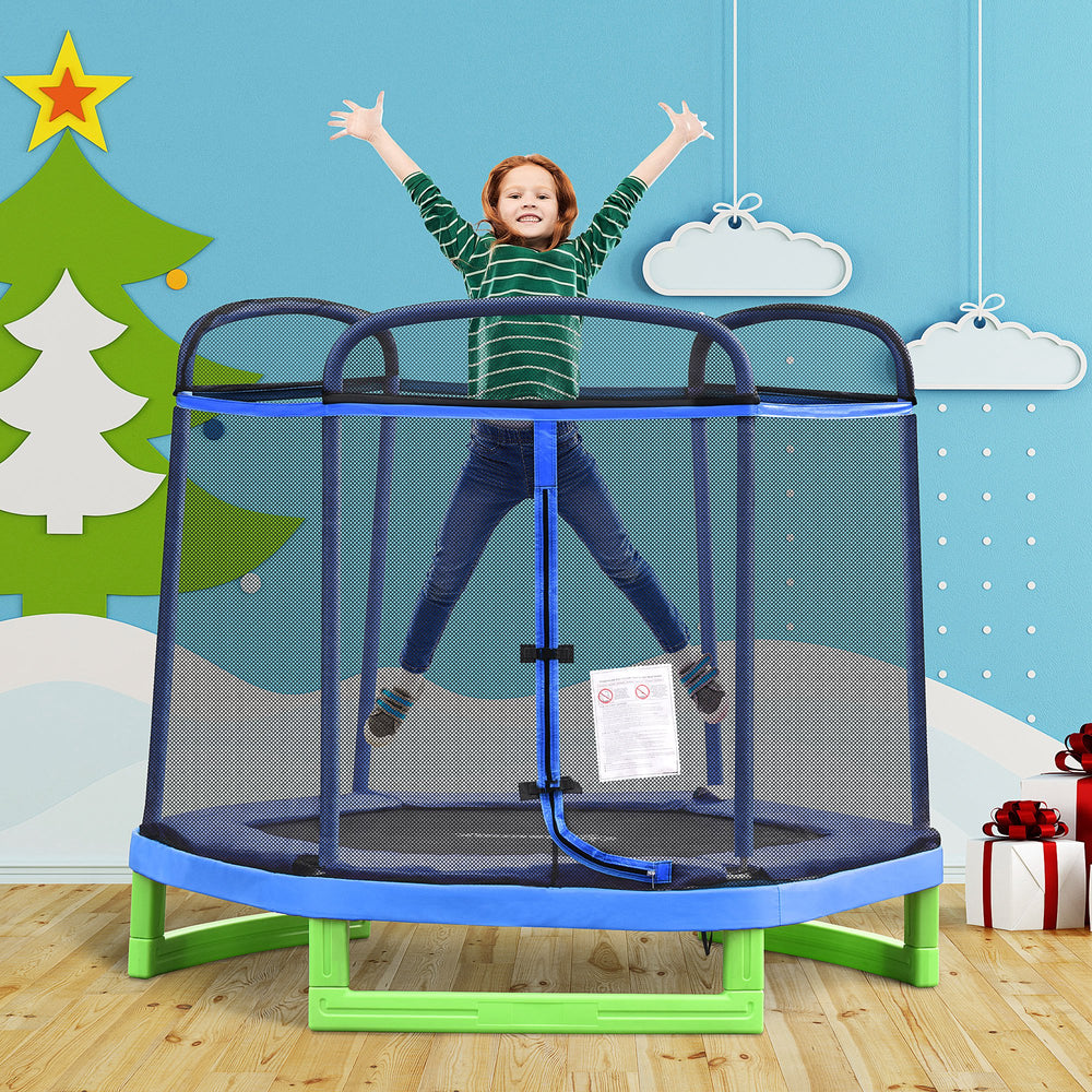 7ft Trampoline with Safety Enclosure, Built-in Zipper, Blue