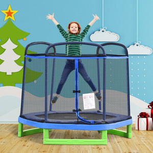 7ft Trampoline with Safety Enclosure, Built-in Zipper, Blue