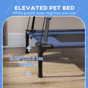 Cooling elevated dog bed with canopy, dark blue