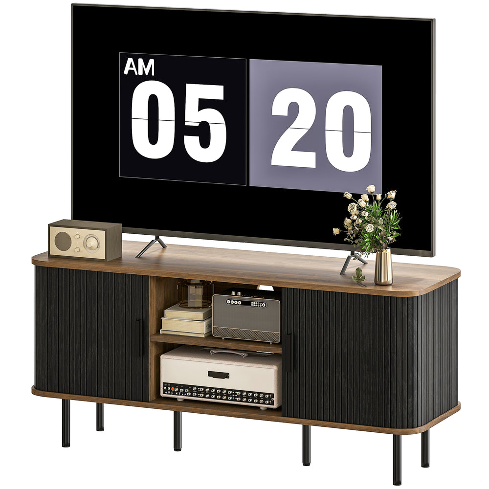 TV Stand for TVs up to 55 inches with Storage Shelves and Cabinets, Black