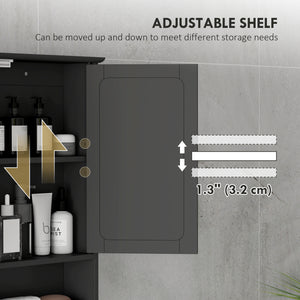 Wall-mounted medicine cabinet with double doors, open shelf and adjustable shelf, black