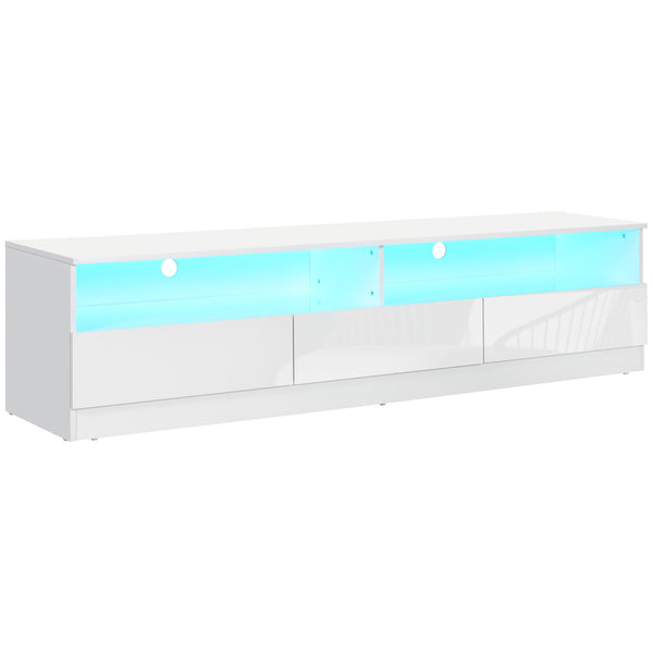 TV stand with LED lighting for TVs up to 75 inches, glossy white
