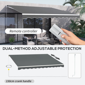 Electric outdoor awning 9.8 x 12.8 with remote control, grey 