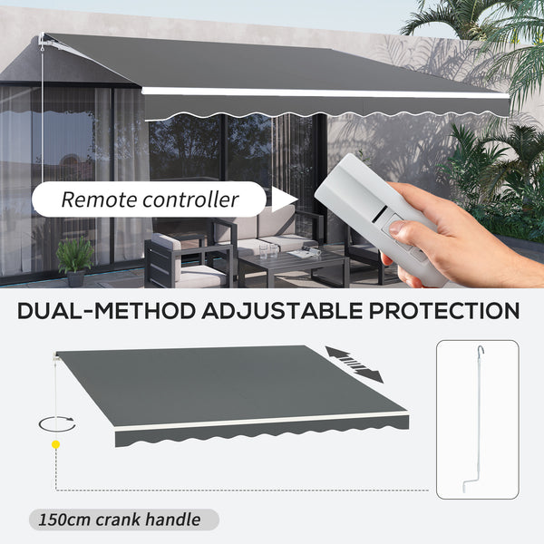 Electric outdoor awning 9.8 x 12.8 with remote control, grey 