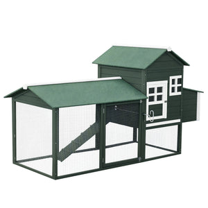 84" Wooden Chicken Coop with Nest Box and Run, Green