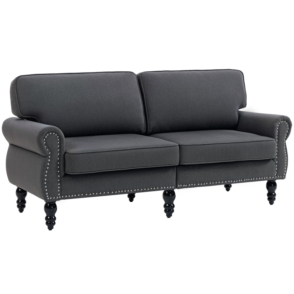 Elegant 2-seater sofa with a mid-high back and rubberwood legs, dark grey