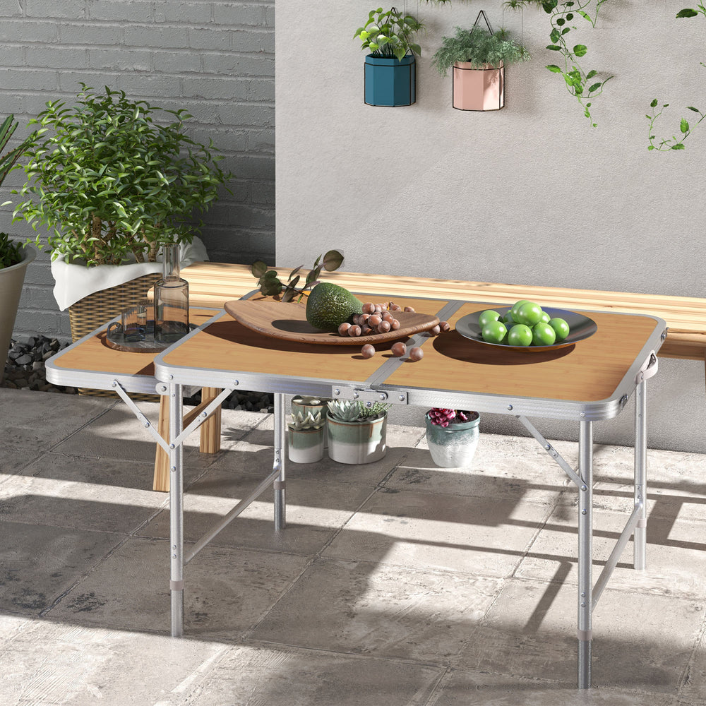3-legged picnic table with sliding top, in aluminum, adjustable height (2 levels).