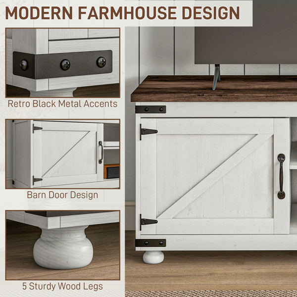 Farmhouse TV Stand for TVs up to 65 inches, with Barn Doors, Distressed White