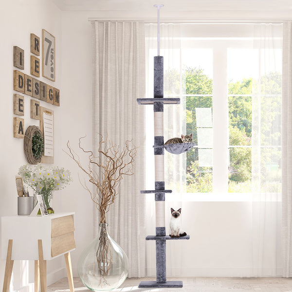 2.6m 5-Level Cat Tree with Scratching Post and Play Area, Grey