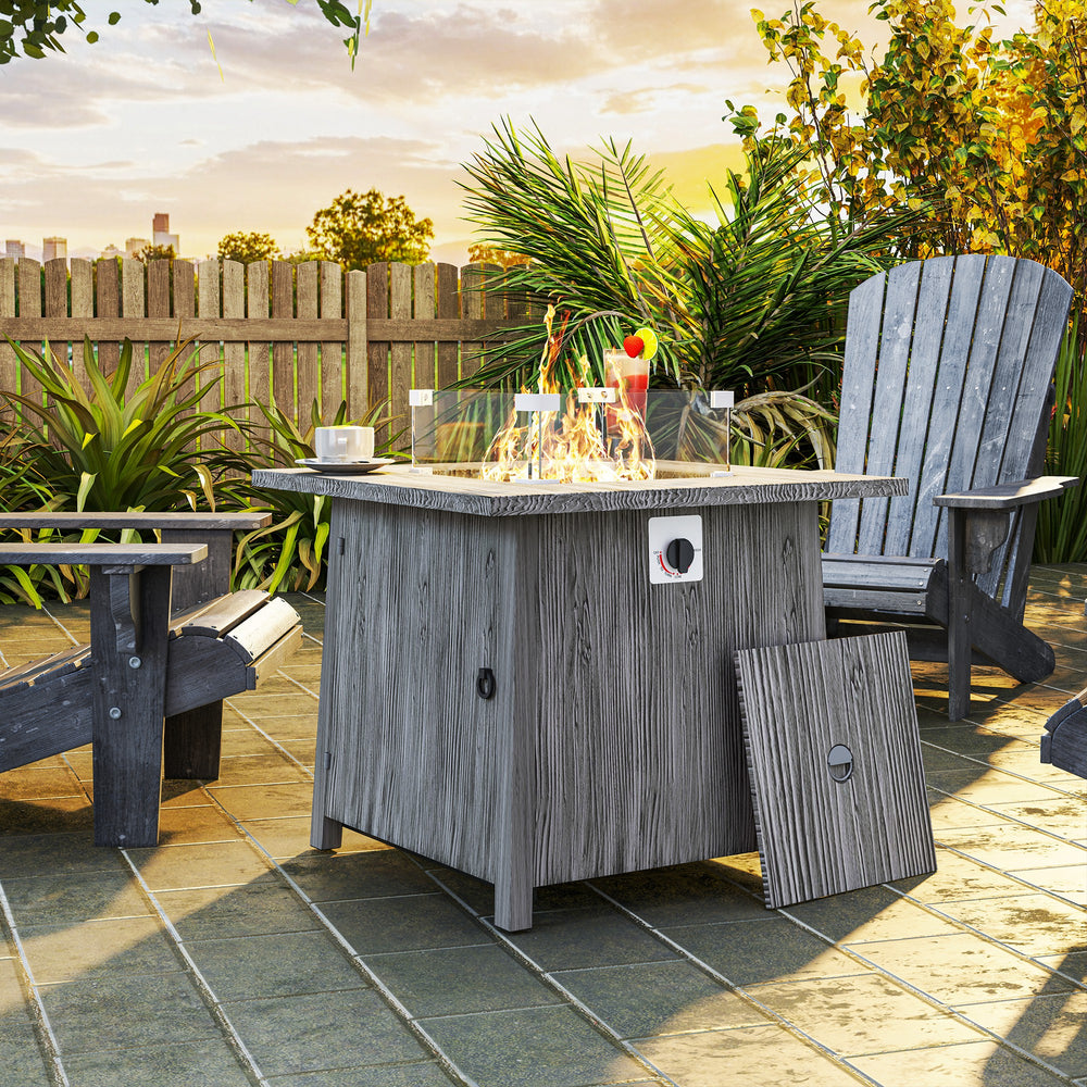 28" Square 40,000 BTU Propane Fire Pit Table with Waterproof Cover and Adjustable Footrests