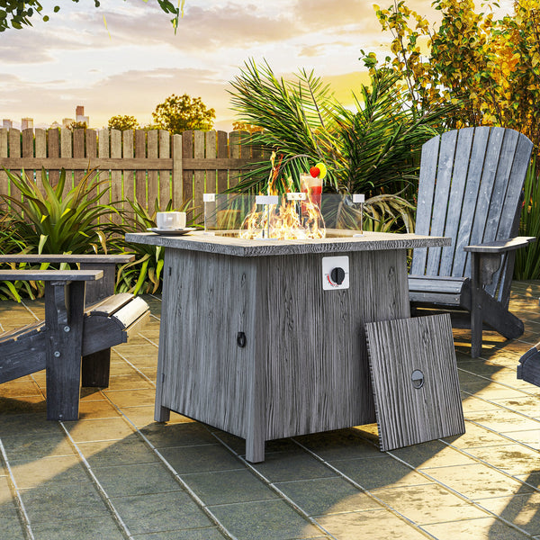 28" Square 40,000 BTU Propane Fire Pit Table with Waterproof Cover and Adjustable Footrests