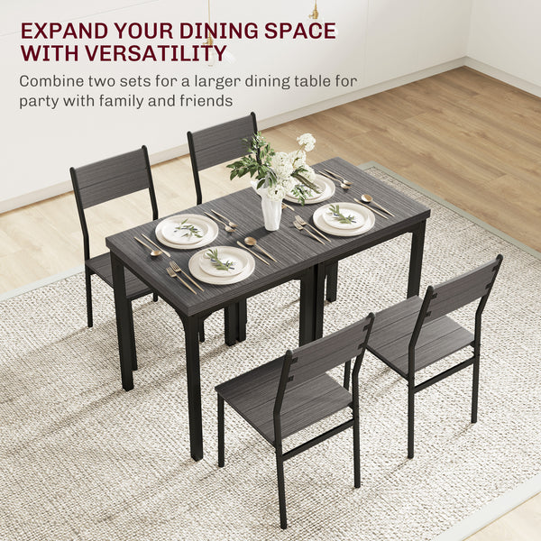 3-piece dining set for 2 with metal legs, grey wood effect