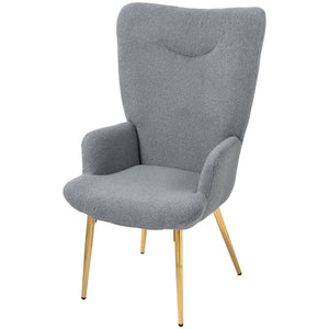 Sherpa fabric accent chair with metal legs, gray