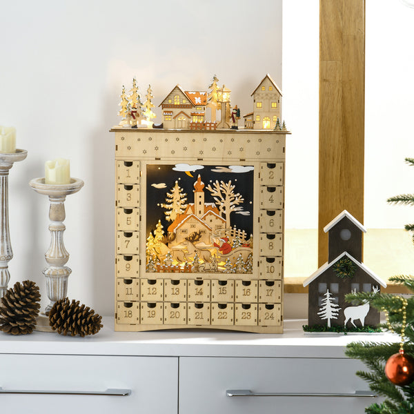 Wooden Advent Calendar with 24-Day Countdown