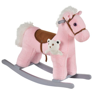 Plush rocking horse with teddy bear, pink