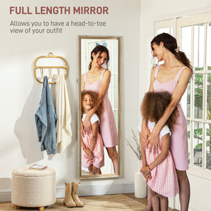 Full length standing mirror with frame, dark wood grain
