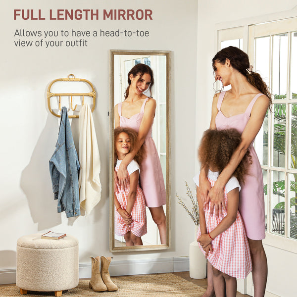 Full length standing mirror with frame, dark wood grain