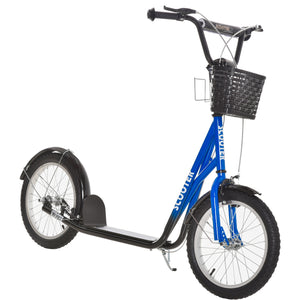 Scooter with adjustable handlebars, 2 brakes, cup holder basket, blue