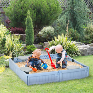 Sandpit with canopy and fabric cover, blue-grey
