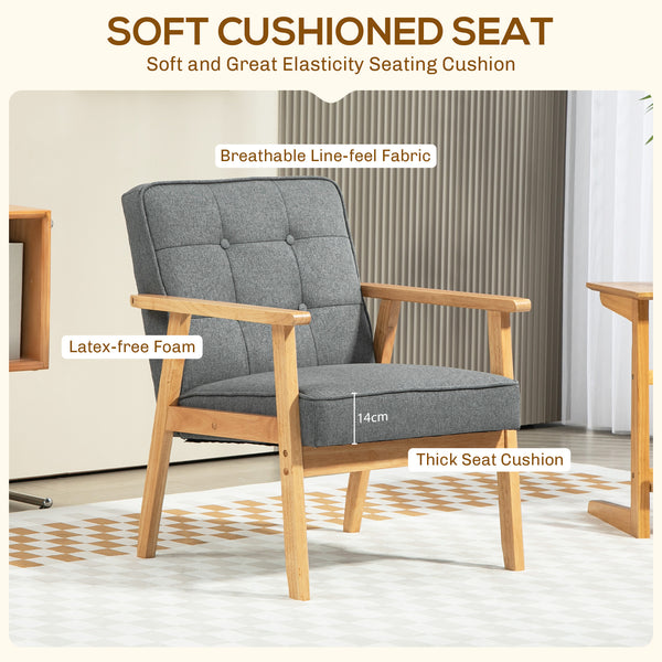 Modern accent chair with tufted back and solid wood frame, gray