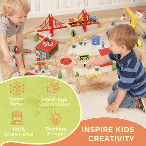 Qaba 133-piece wooden train set with tracks, battery-operated train, crane, bridge and accessories, for children aged 3 and up